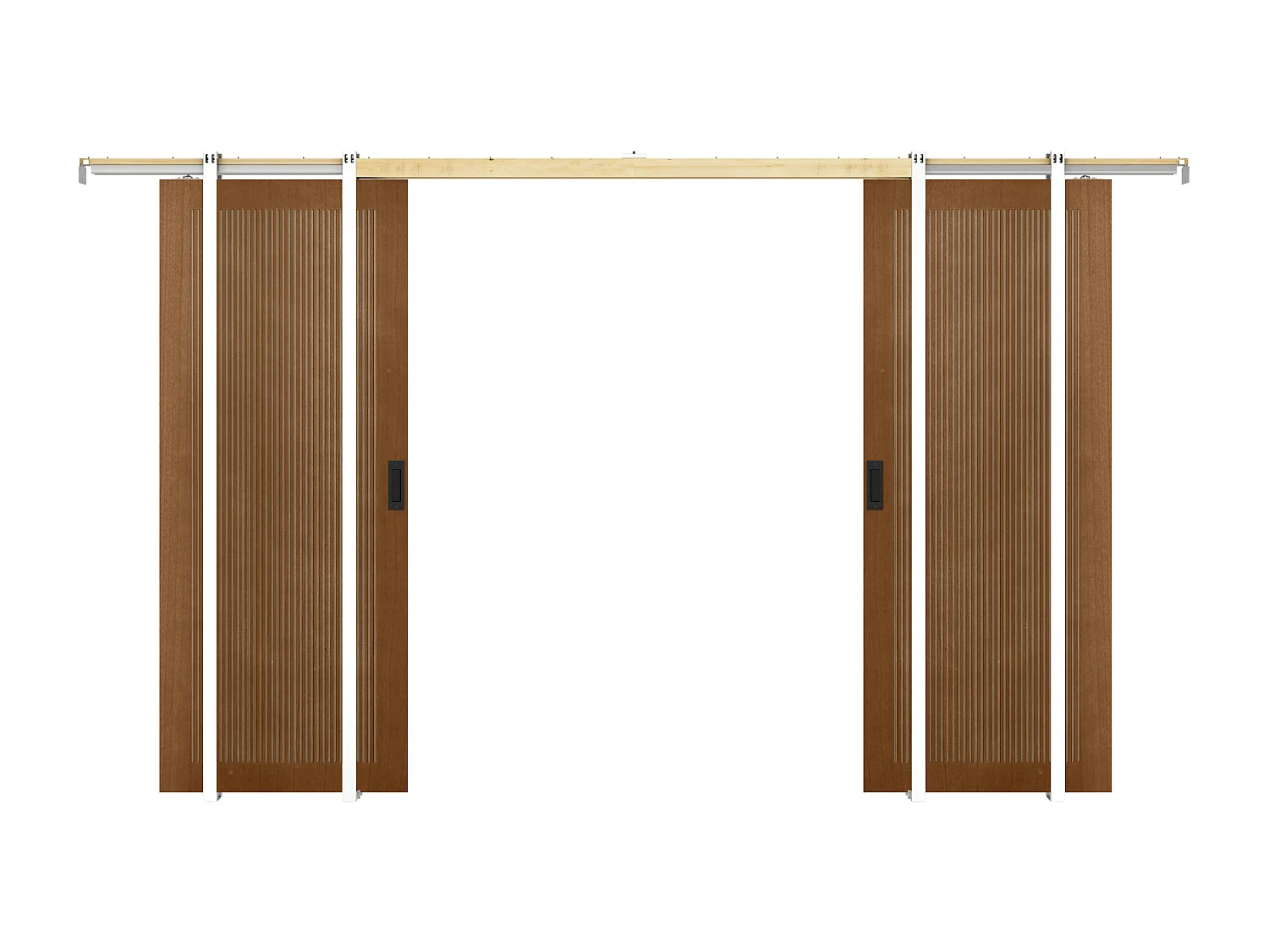 Porte coulissante double avec système à galandage en MDF et bois - naturel foncé - 2 x H205 x L83 cm - SANDORA