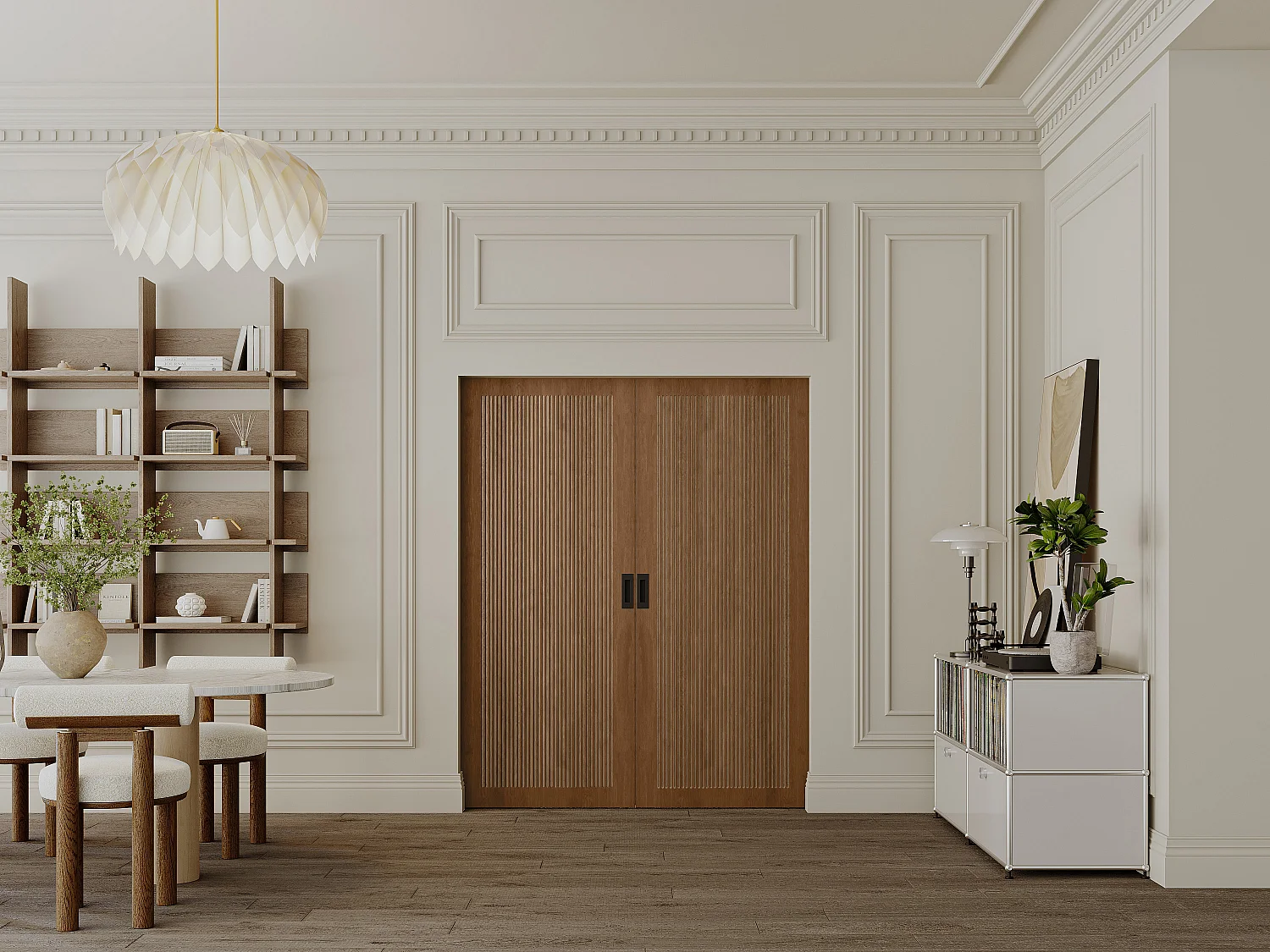 Porte coulissante double avec système à galandage en MDF et bois - naturel foncé - 2 x H205 x L93 cm - SANDORA