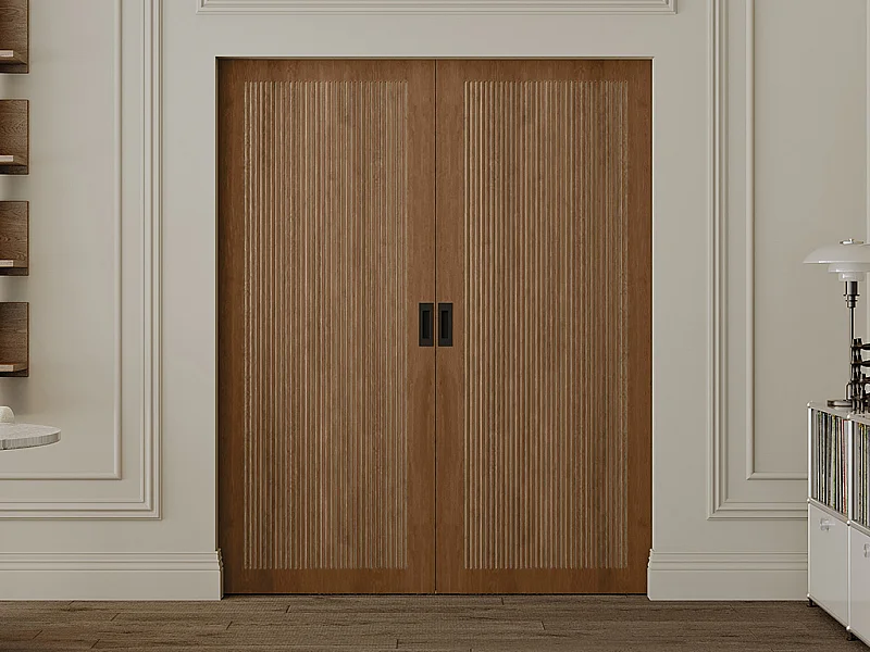 Doppel-Schiebetür mit Galandage-System - MDF & Holz - Holzfarben dunkel - 2 x 205 x 93 cm - SANDORA