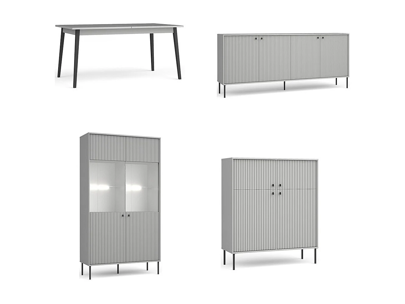 Comedor completo ISIS: Aparador, Buffet, Vitrina y Mesa Extensible.