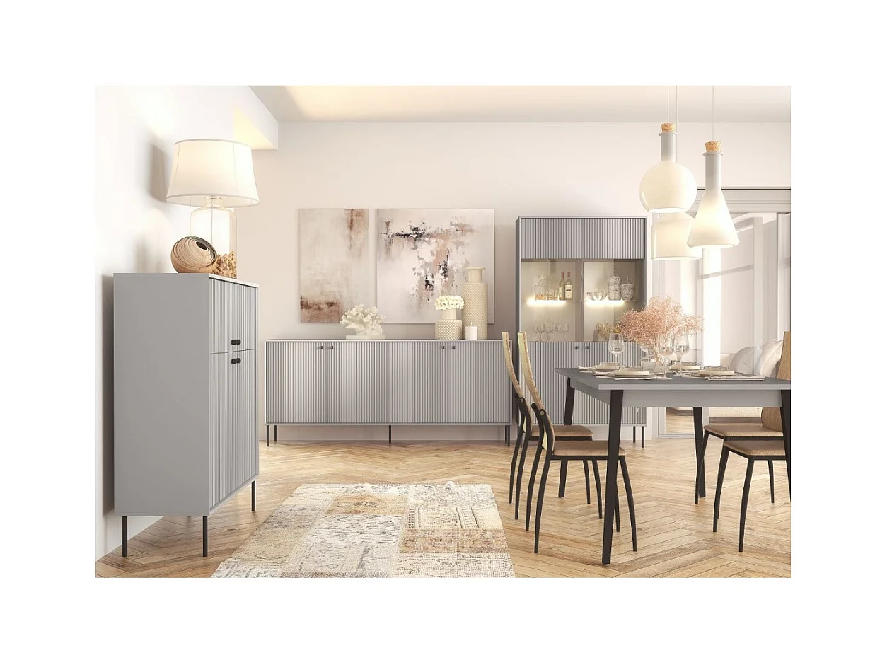 Salle à manger complète ISIS : Vaisselier, Buffet, Vitrine et Table Extensible.