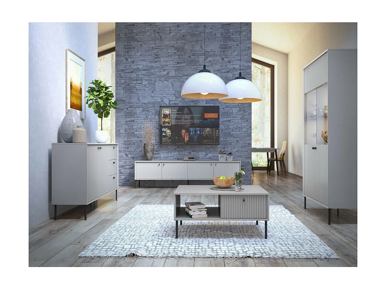 Ensemble de meubles : Meuble TV, vitrine, petit buffet et table basse - Collection ISIS