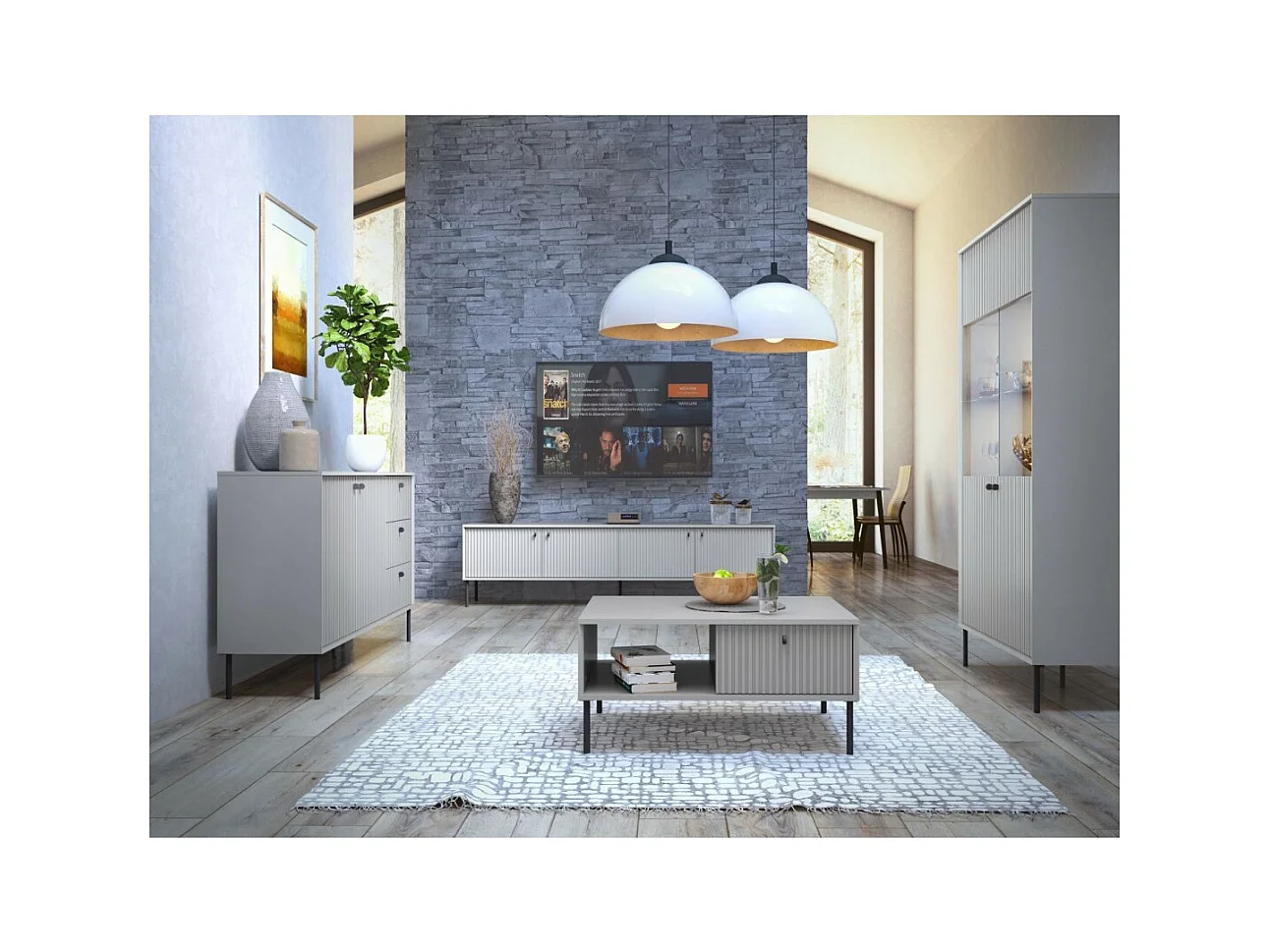 Ensemble de meubles : Meuble TV, vitrine, petit buffet et table basse - Collection ISIS