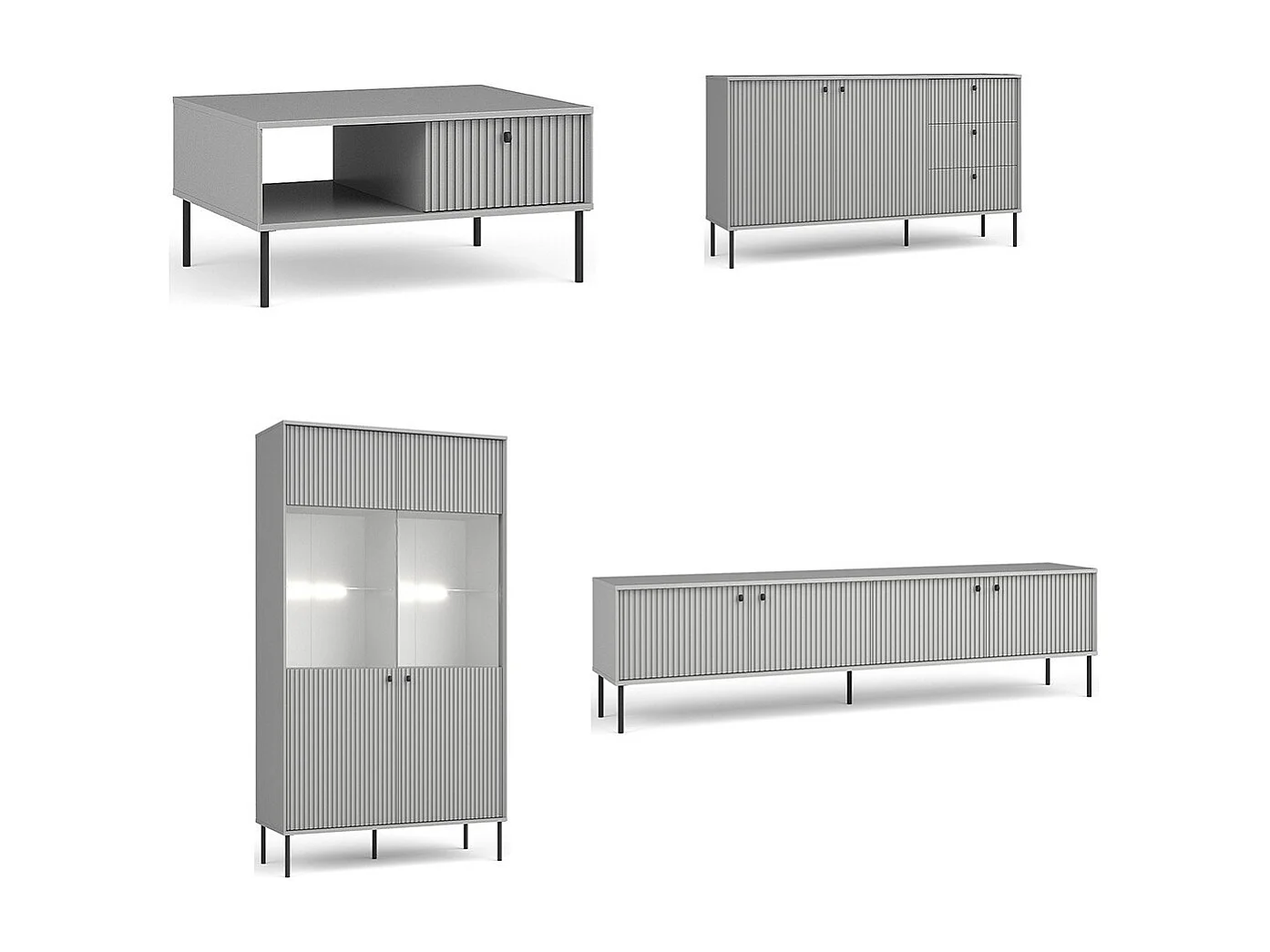Ensemble de meubles : Meuble TV, vitrine, petit buffet et table basse - Collection ISIS