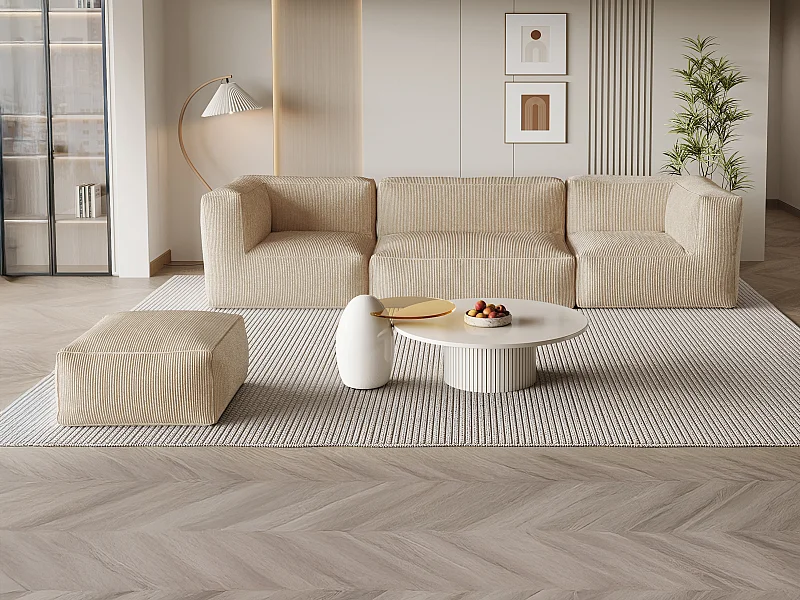 Divano modulare con pouf in velluto a coste Beige - NOUMARA
