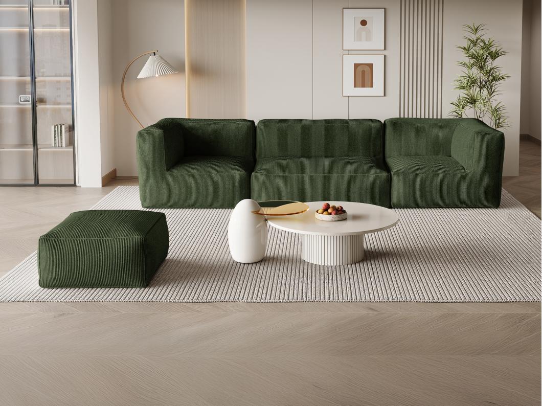 Canapé modulable avec pouf en velours côtelé vert NOUMARA