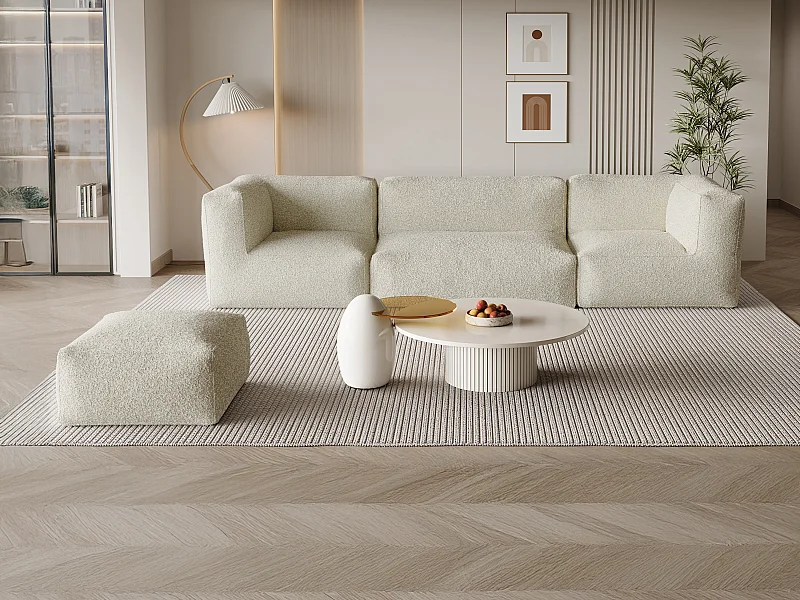 Modulær sofa med puff i beige bouclé-stoff NOUMARA