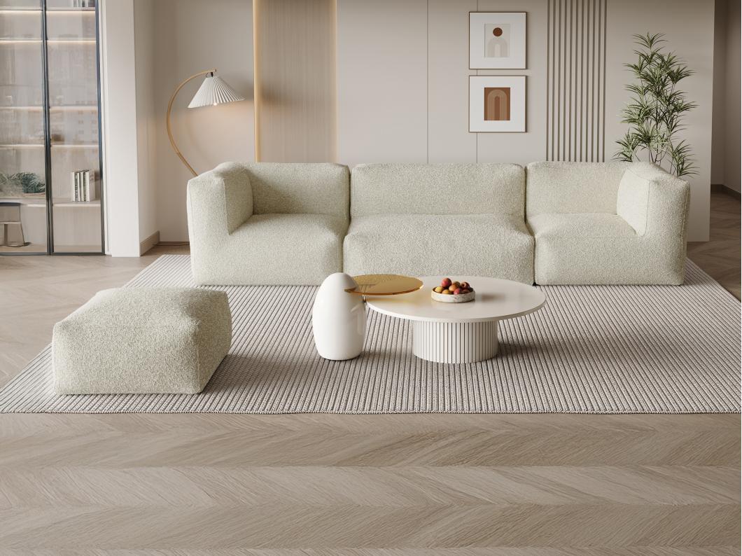 Divano angolare modulare con pouf in Tessuto bouclette Beige - NOUMARA