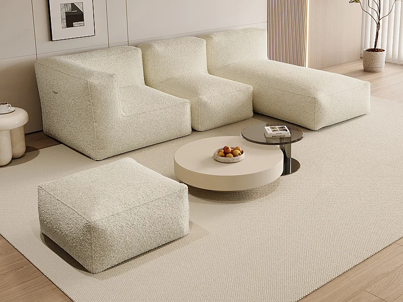 Modulerbar hjørnesofa med puff i beige boucle-stoff NOUMARA