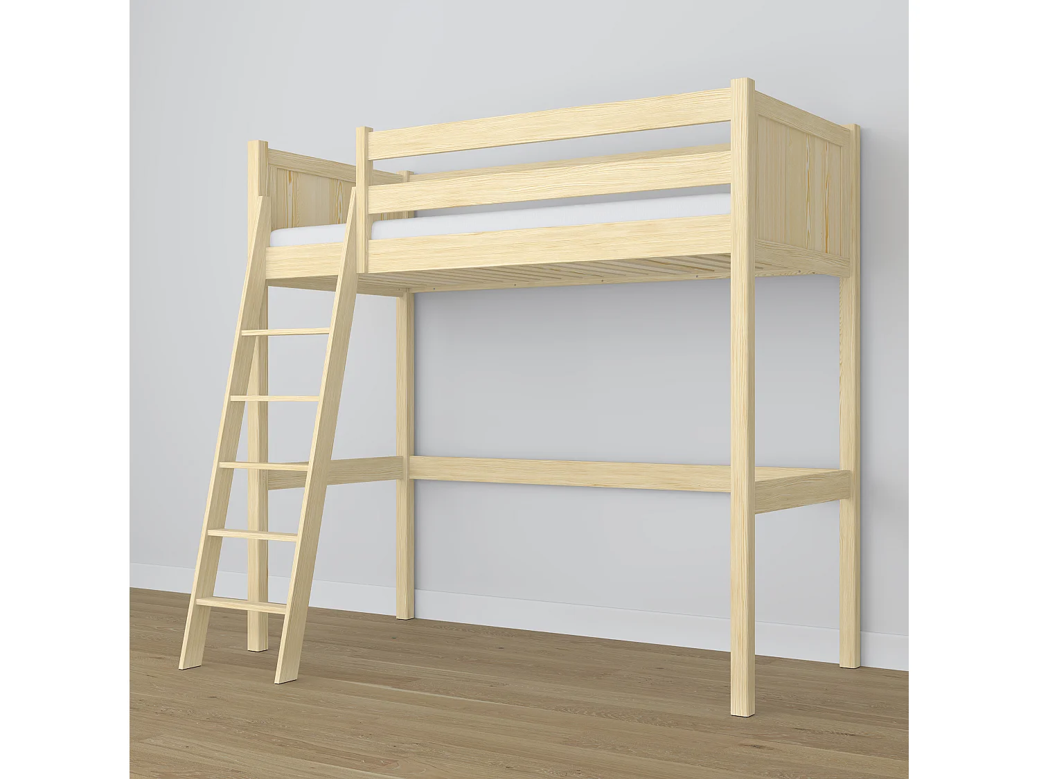 Lit mezzanine en bois N04 Pin Clair 100x190