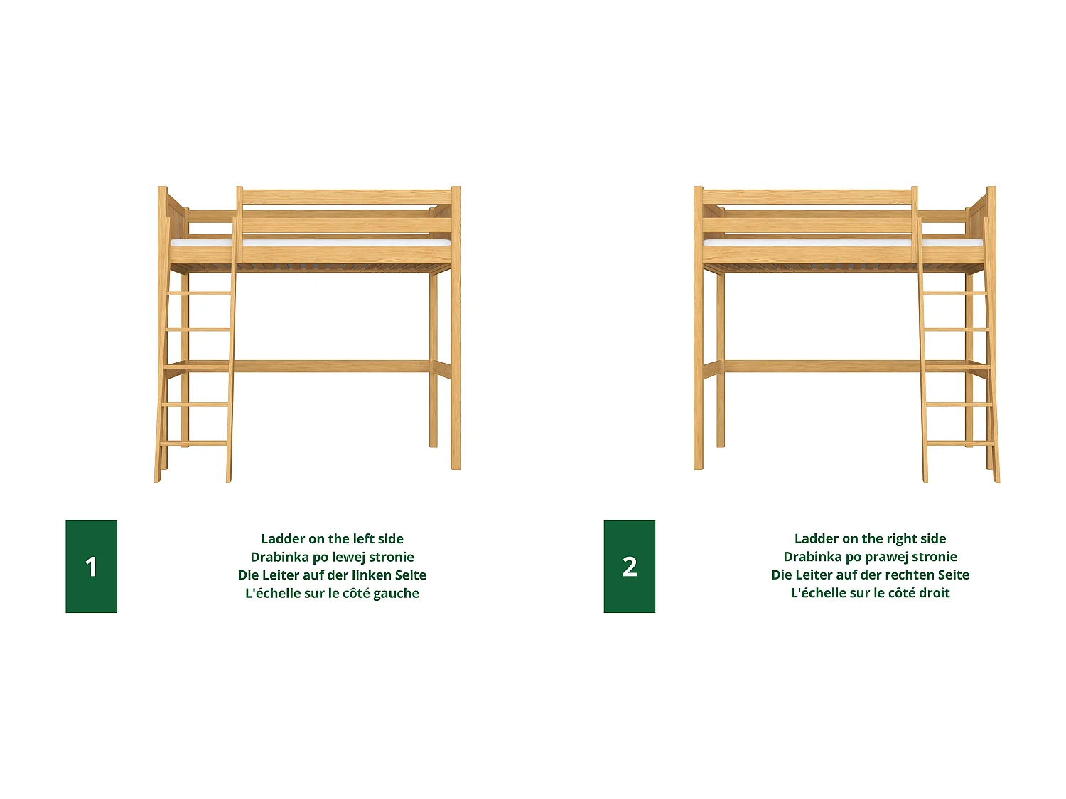 Lit mezzanine en bois N04 Pin Naturel 100x180