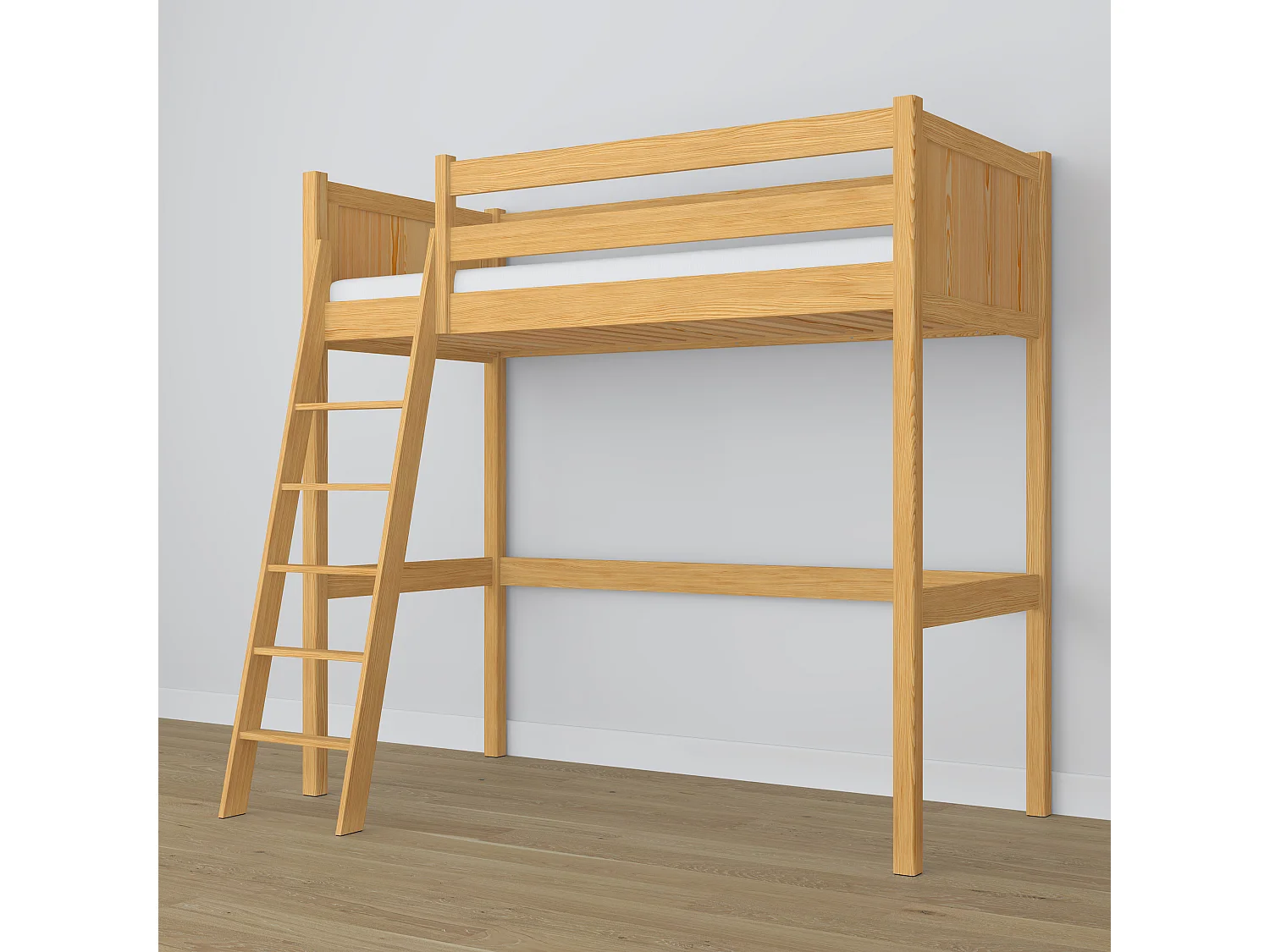 Lit mezzanine en bois N04 Pin Naturel 100x180