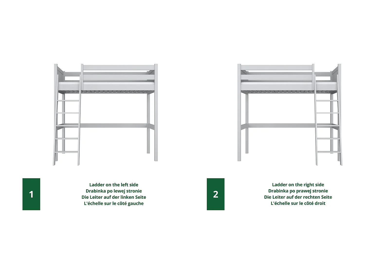 Lit mezzanine en bois N04 Gris 80x180