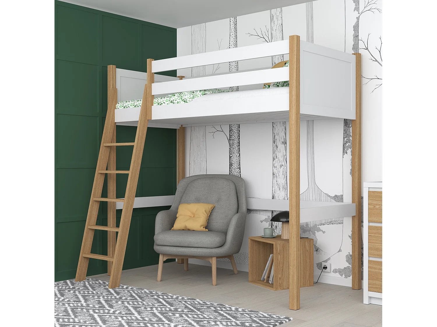 HOCHBETT N04 Weiß / Eiche Natur 90x190