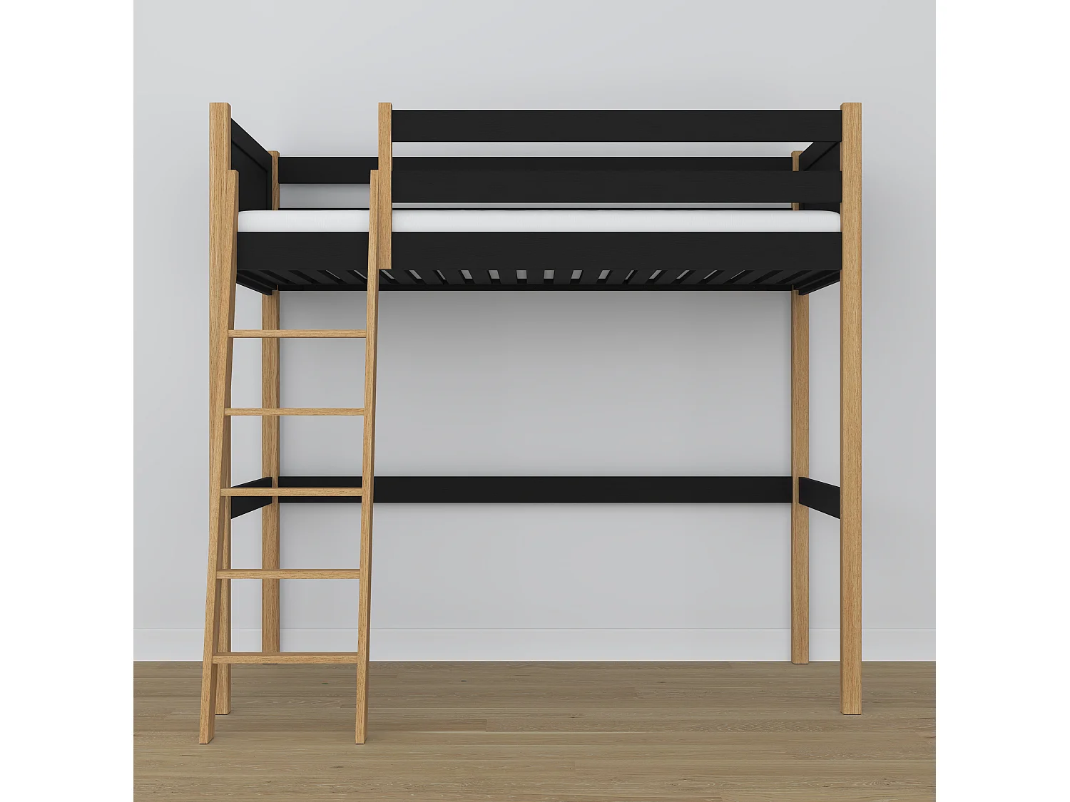 Lit mezzanine en bois N04 Noir / Chêne Naturel 100x180