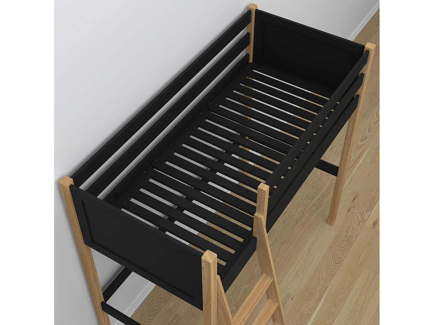 Lit mezzanine en bois N04 Noir / Chêne Naturel 100x180