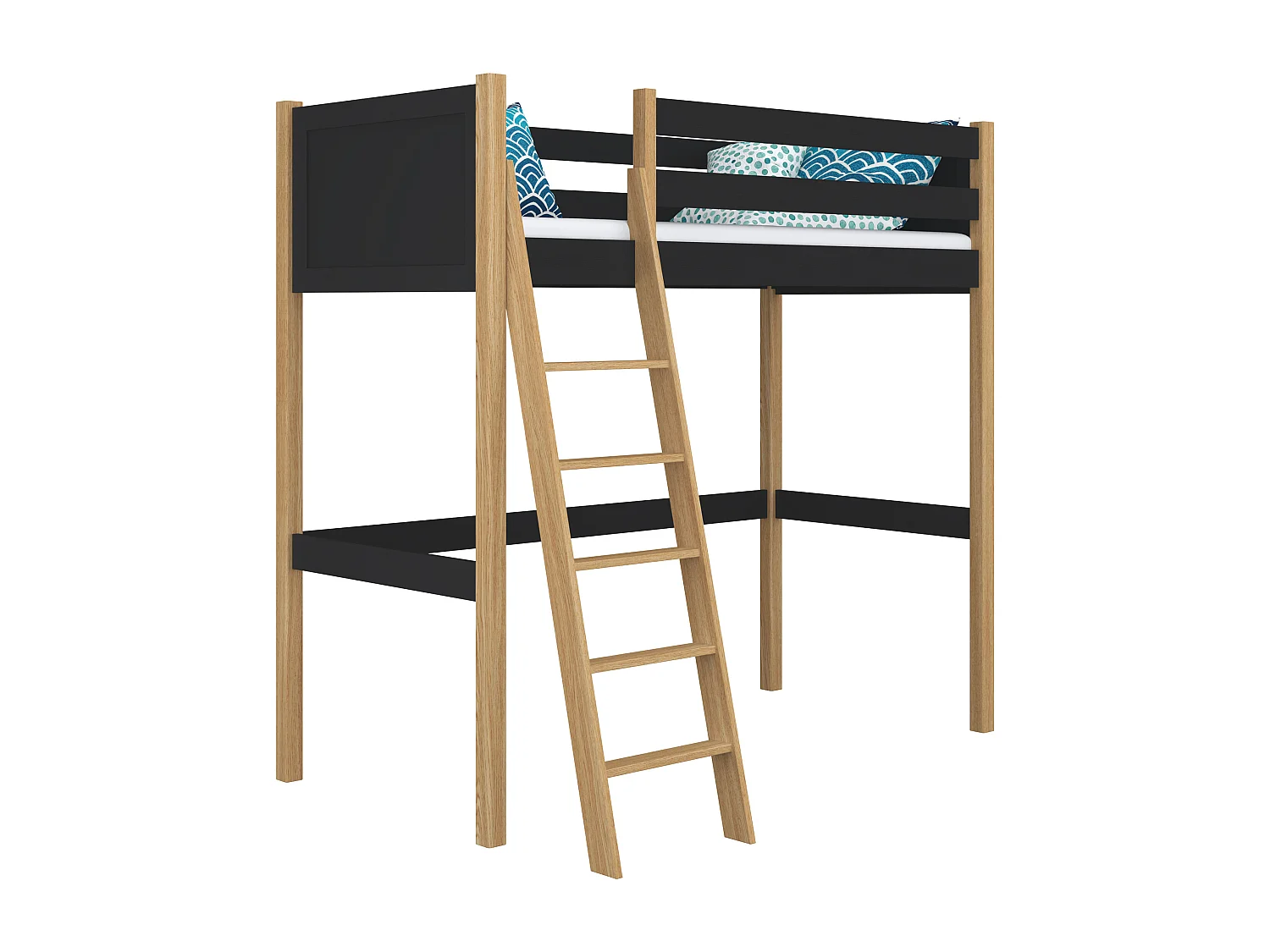 Lit mezzanine en bois N04 Noir / Chêne Naturel 90x200