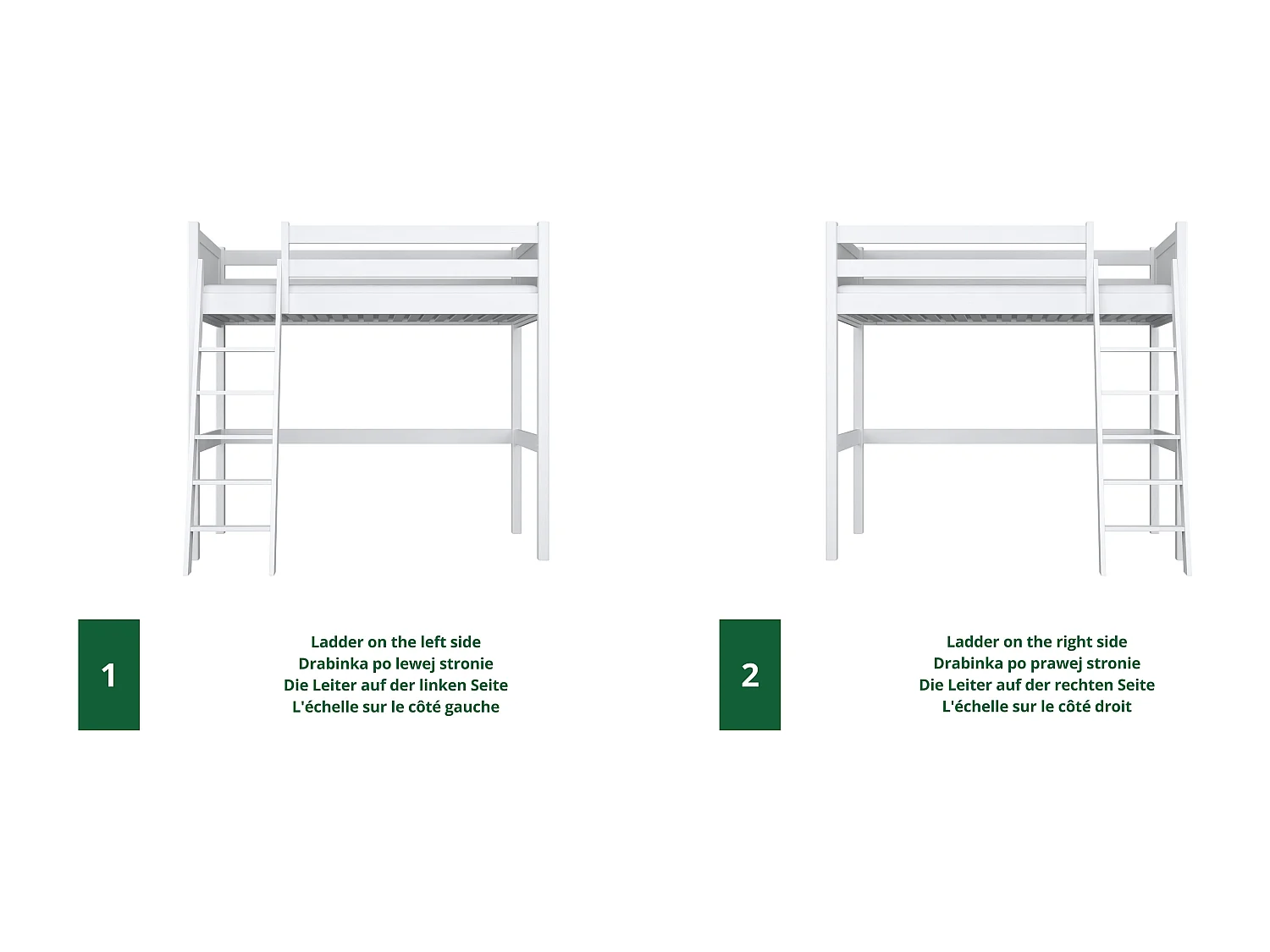 Lit mezzanine en bois N04 Blanc 90x190