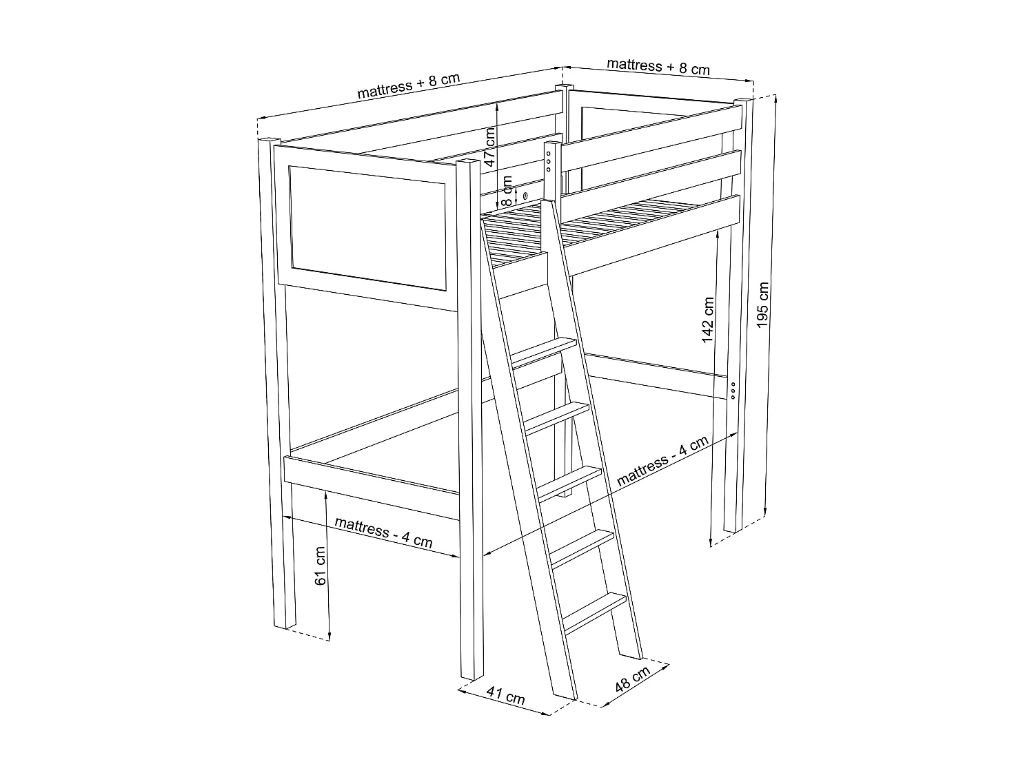 Lit mezzanine en chêne N04 Chêne Naturel 120x180