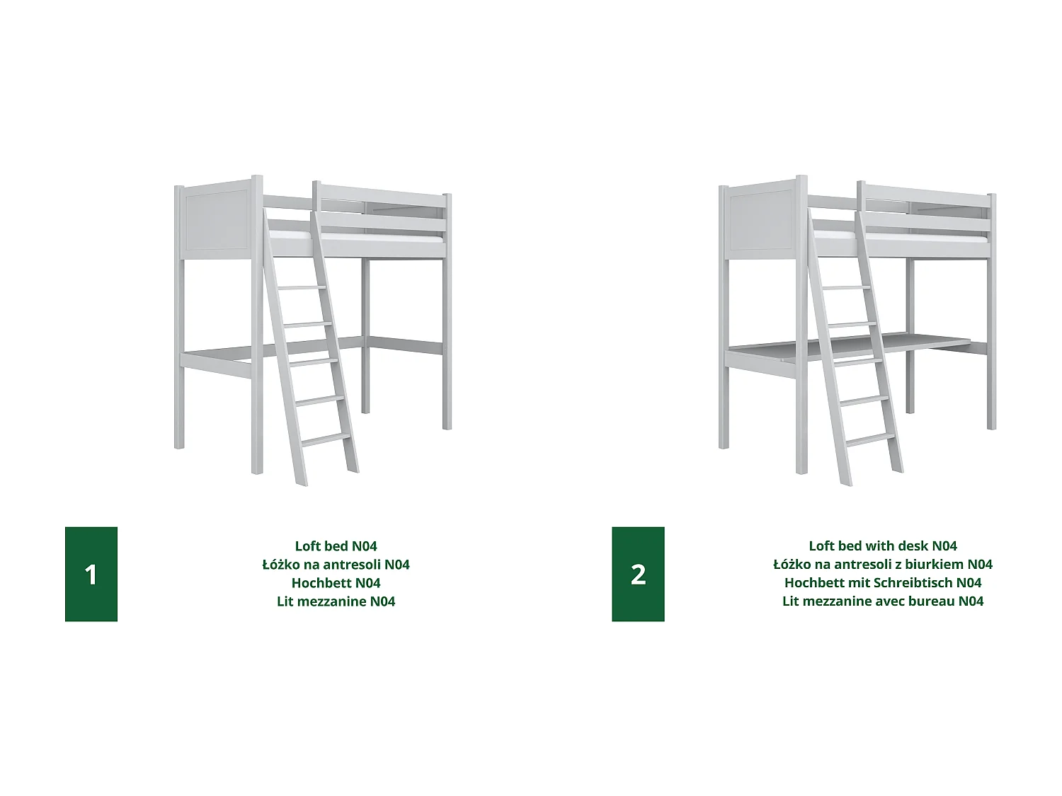 Lit mezzanine en bois N04 Gris 100x200