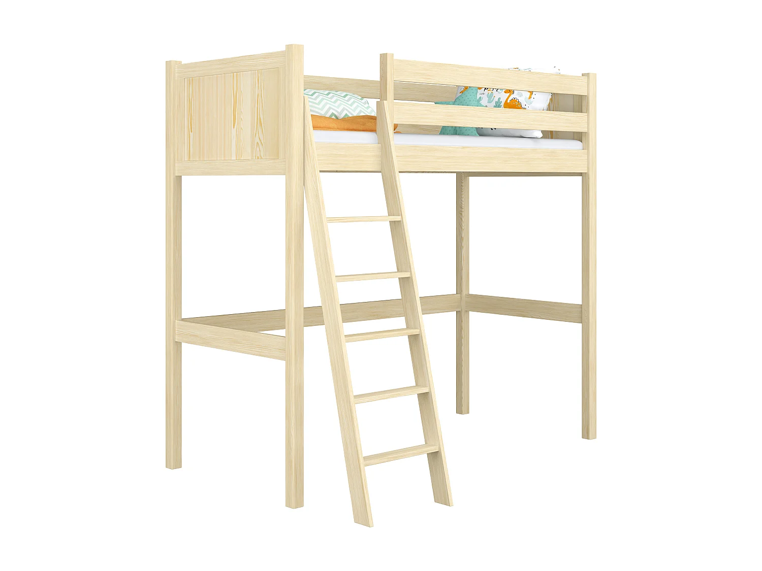 Lit mezzanine en bois N04 Pin Clair 80x200