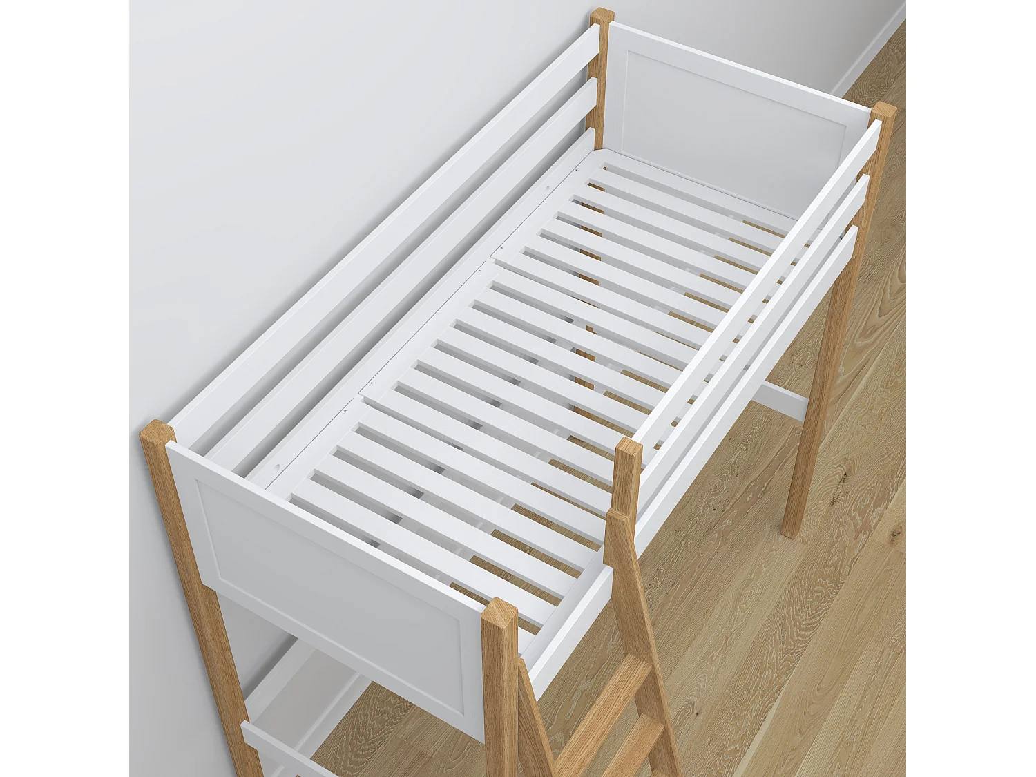 Lit mezzanine en bois - avec bureau N04 Blanc / Chêne Naturel 120x180