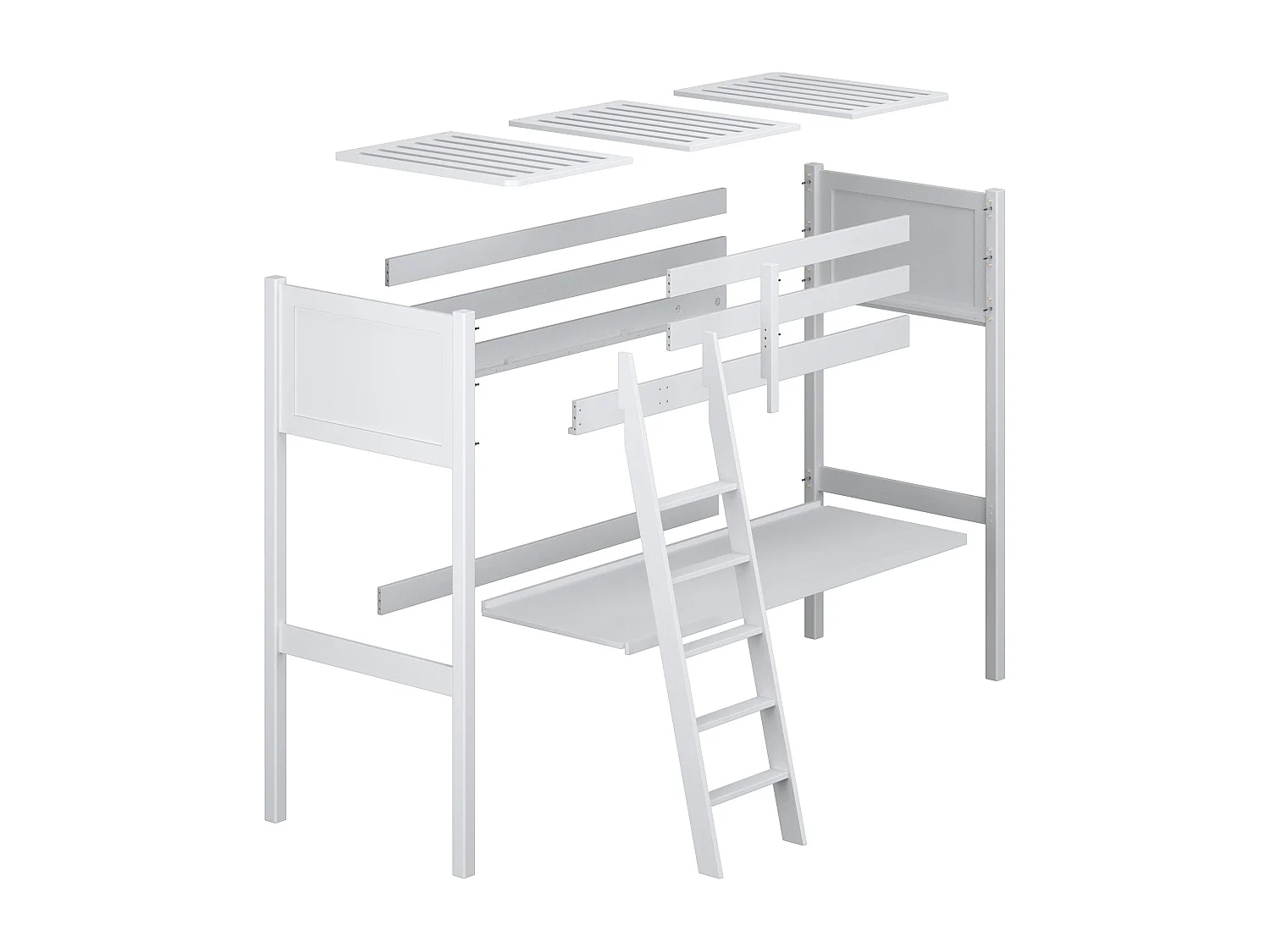 Lit mezzanine en bois - avec bureau N04 Blanc / Chêne Naturel 120x180