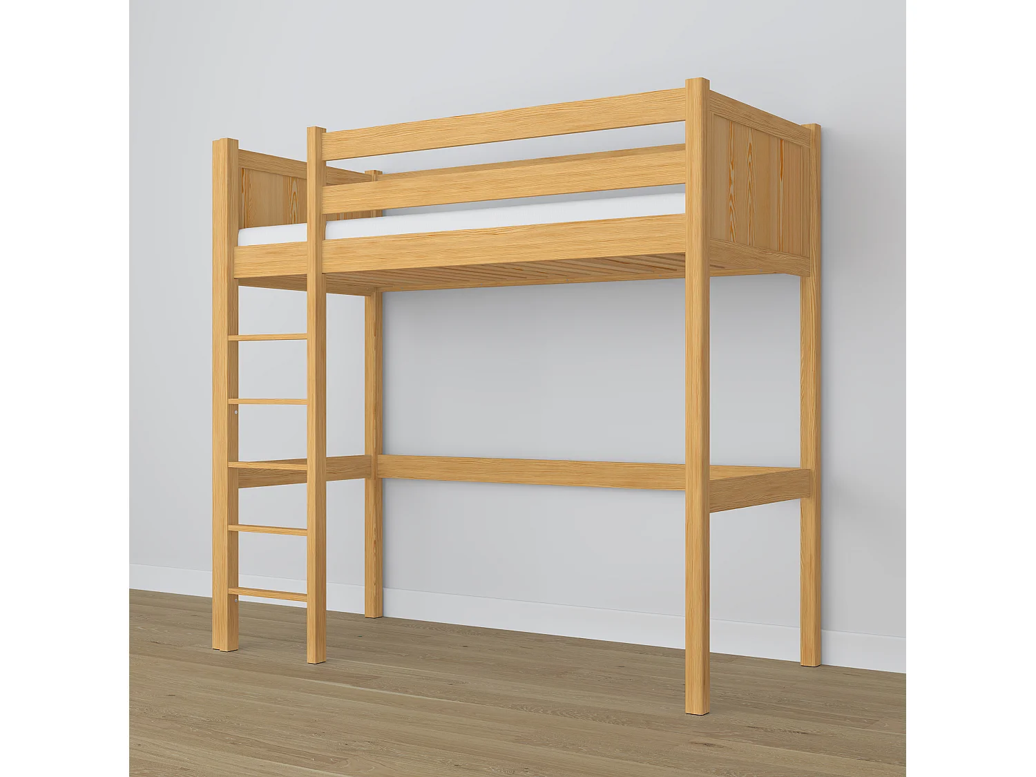 Lit mezzanine en bois N06 Pin Naturel 90x200