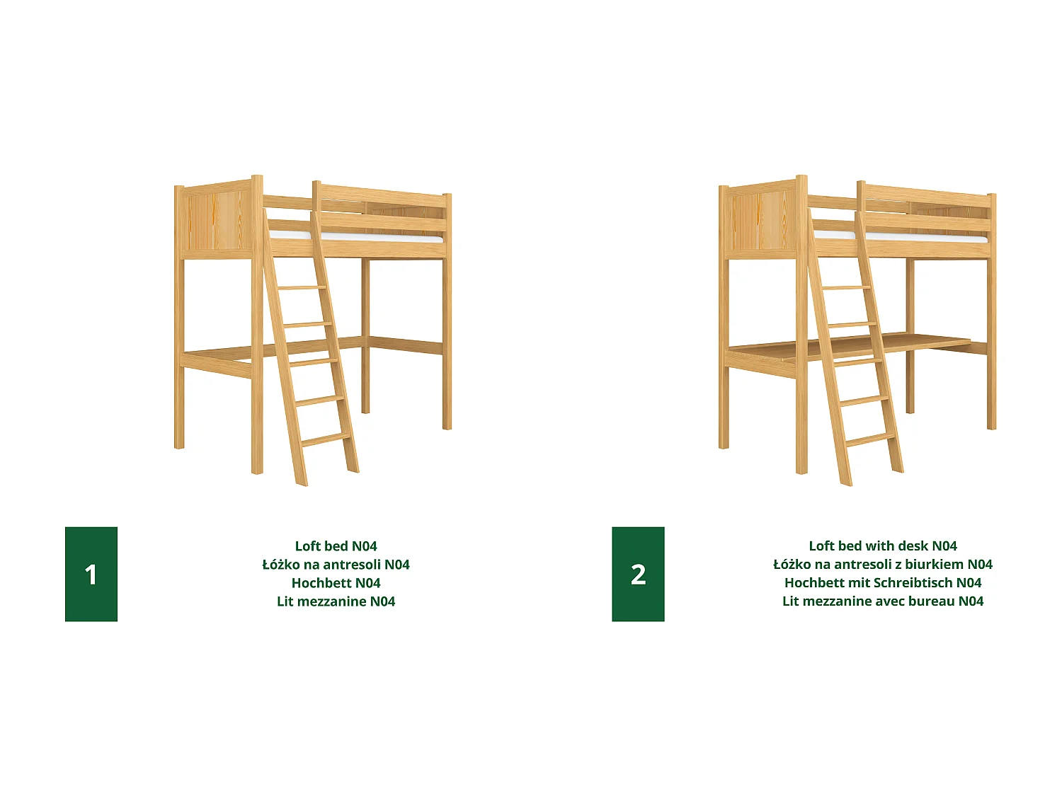 HOCHBETT N04 mit Schreibtisch Naturkiefer 100x200