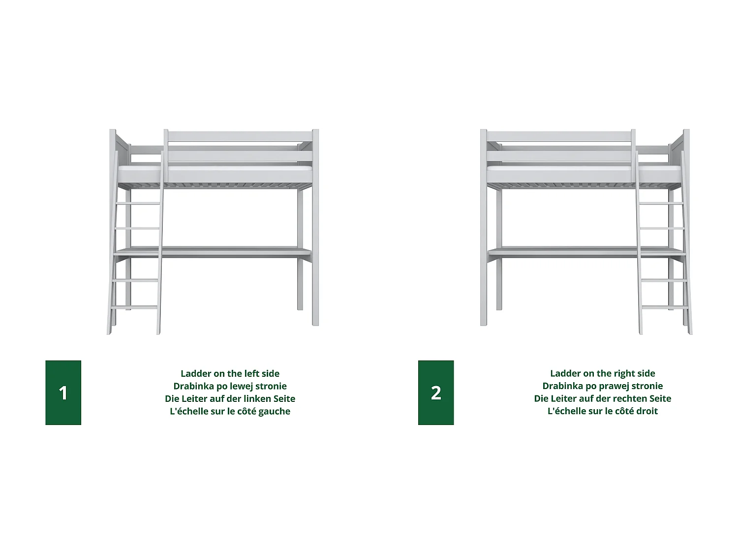 Lit mezzanine en bois - avec bureau N04 Gris 120x200