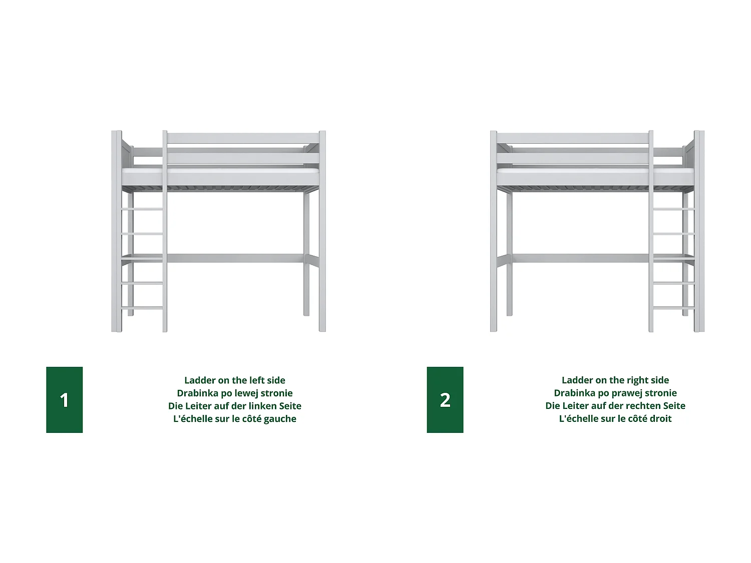 Lit mezzanine en bois N06 Gris 90x200
