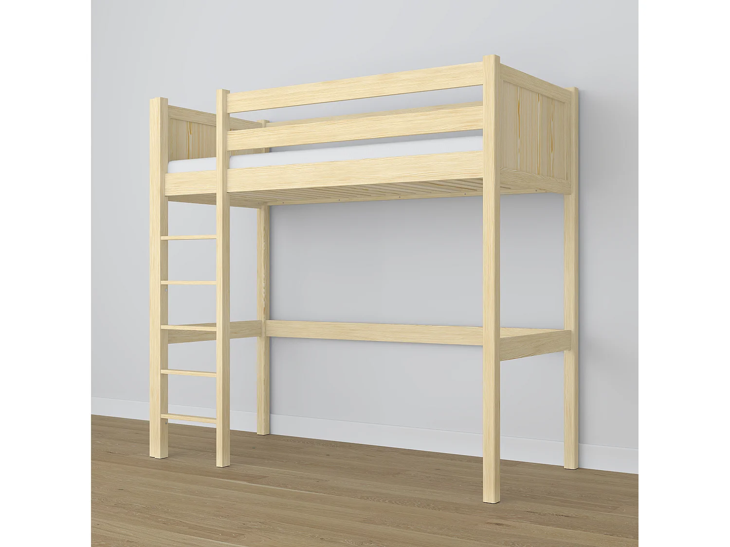 Lit mezzanine en bois N06 Pin Clair 90x190