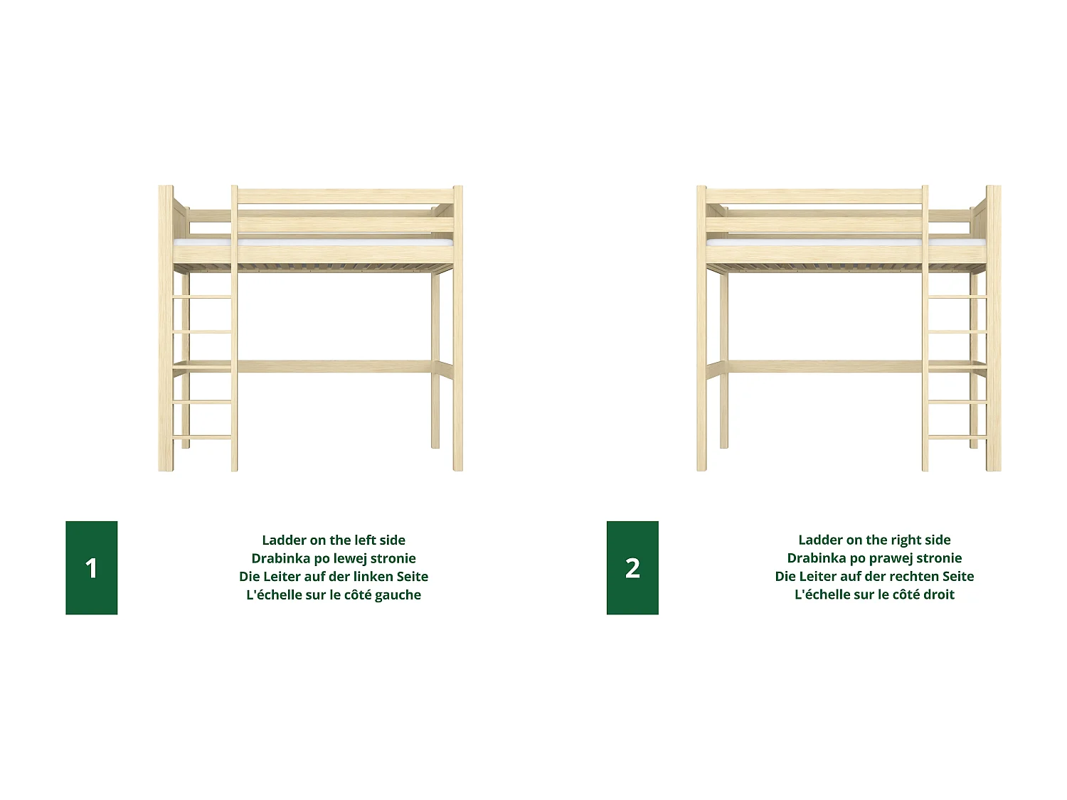 Lit mezzanine en bois N06 Pin Clair 120x190
