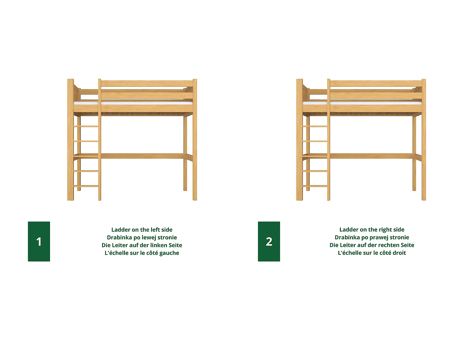 Lit mezzanine en bois N06 Pin Naturel 80x200