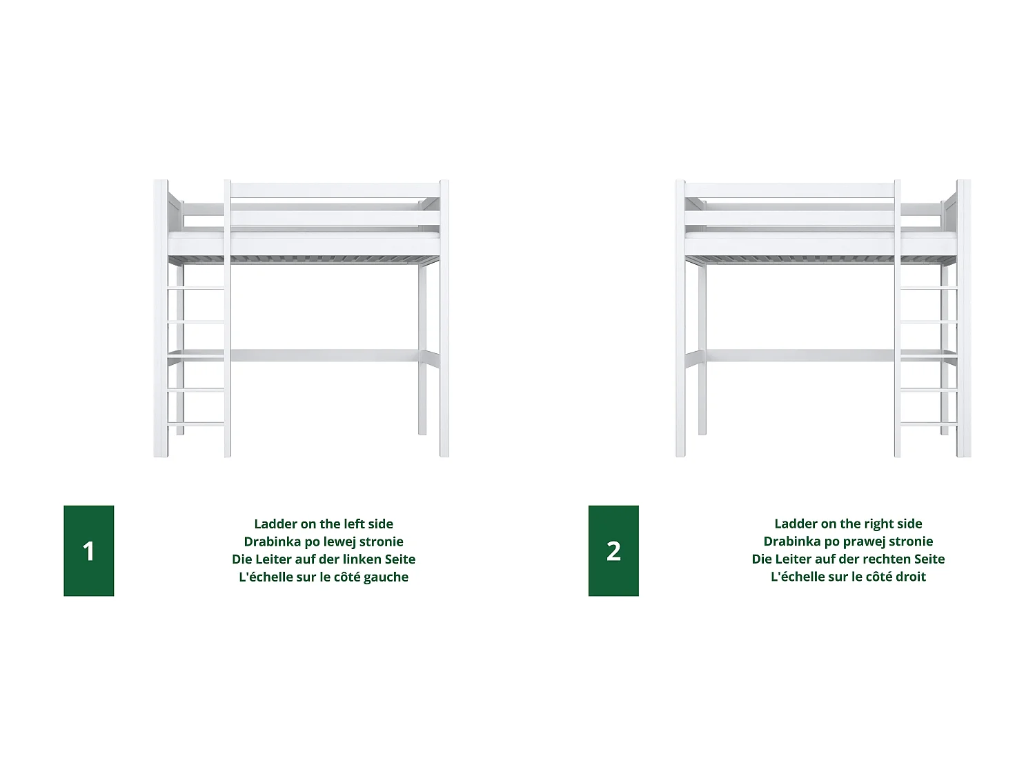 Lit mezzanine en bois N06 Blanc 90x200