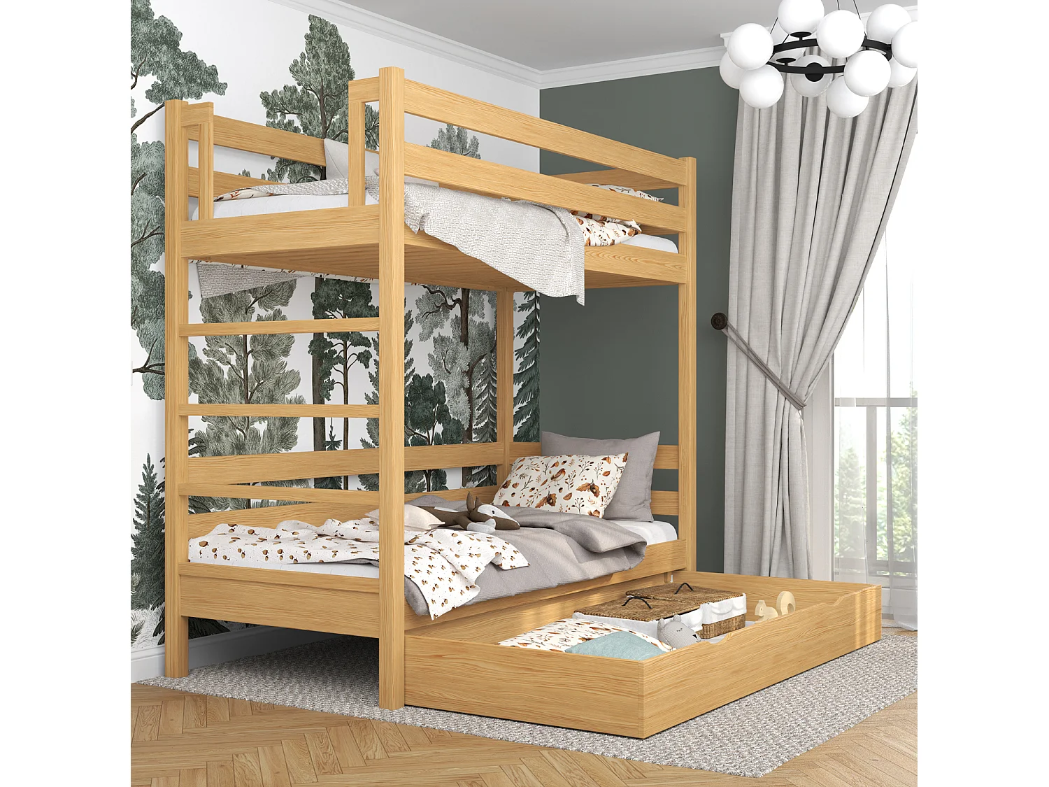 ETAGENBETT N03 mit Schublade Naturkiefer 100x190
