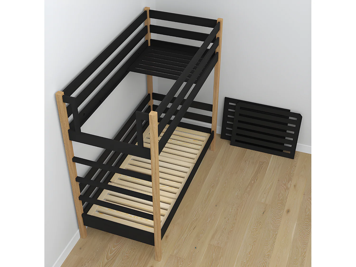 ETAGENBETT N03 mit Schublade Schwarz / Eiche Natur 120x180