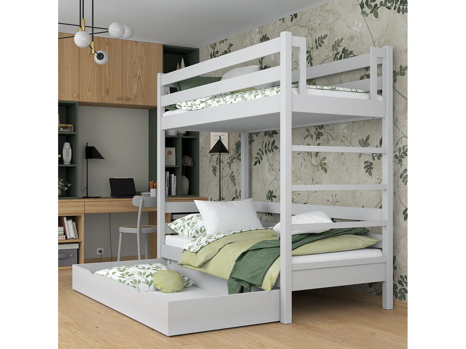 Lit superposé en bois - avec tiroir N03 Gris 90x180