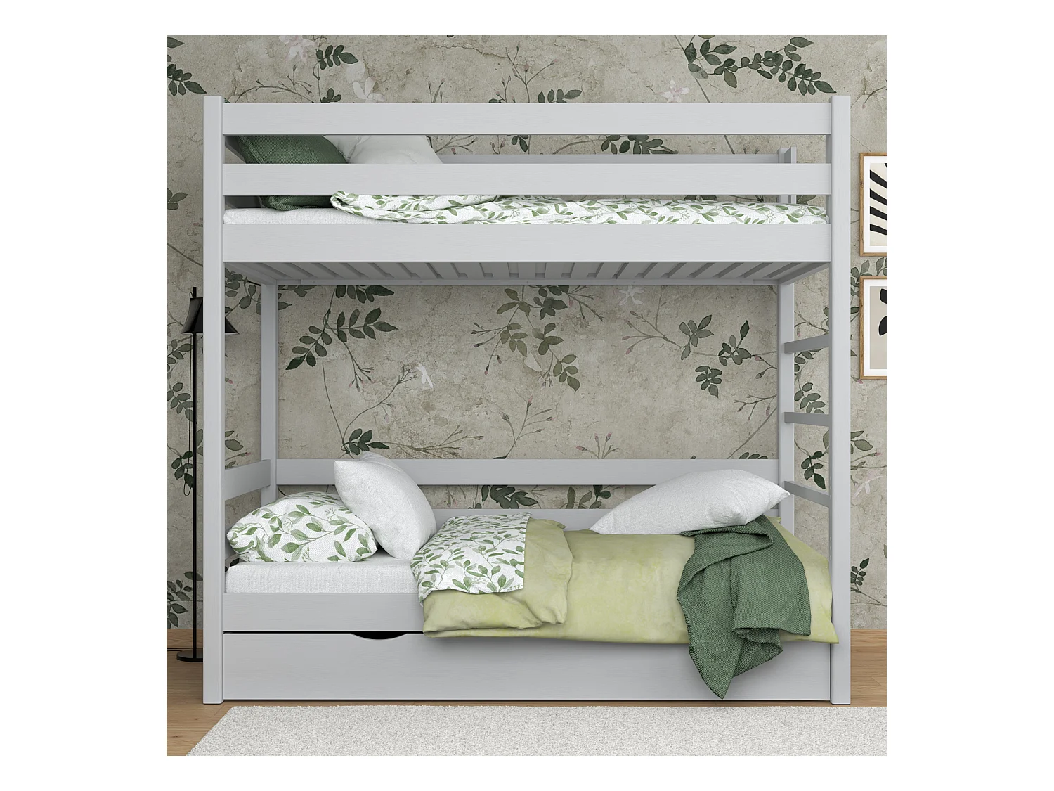 Lit superposé en bois - avec tiroir N03 Gris 100x190