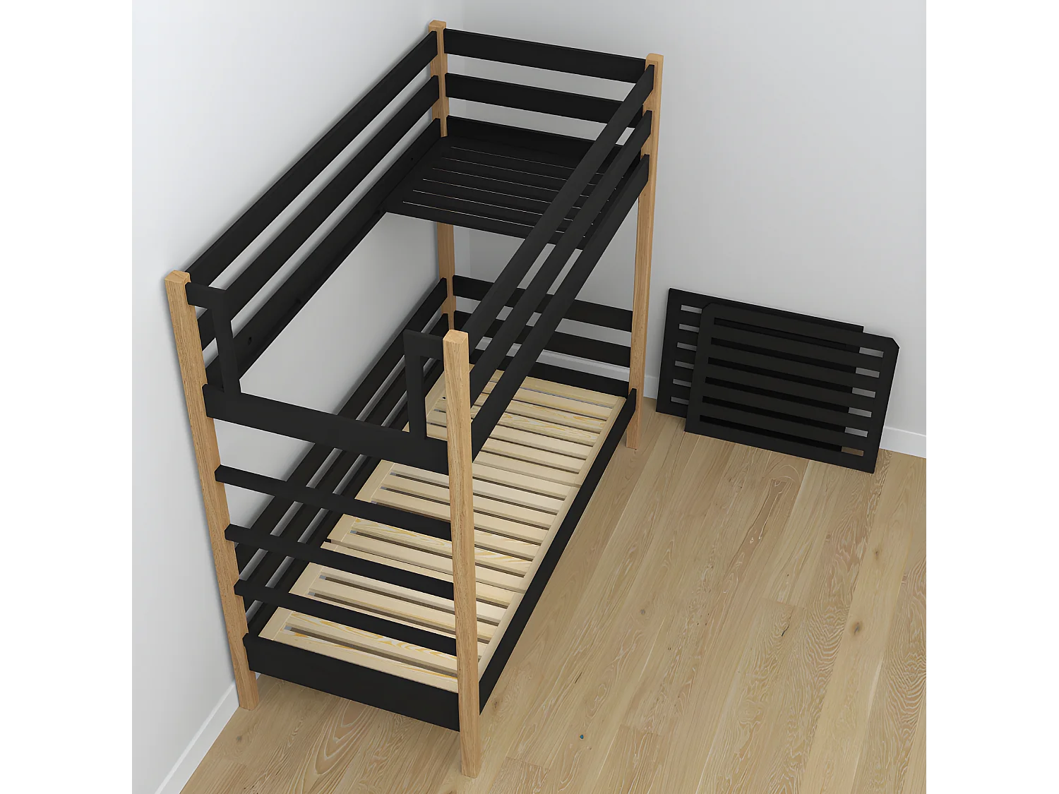 ETAGENBETT N03 mit Schublade Schwarz / Eiche Natur 80x180