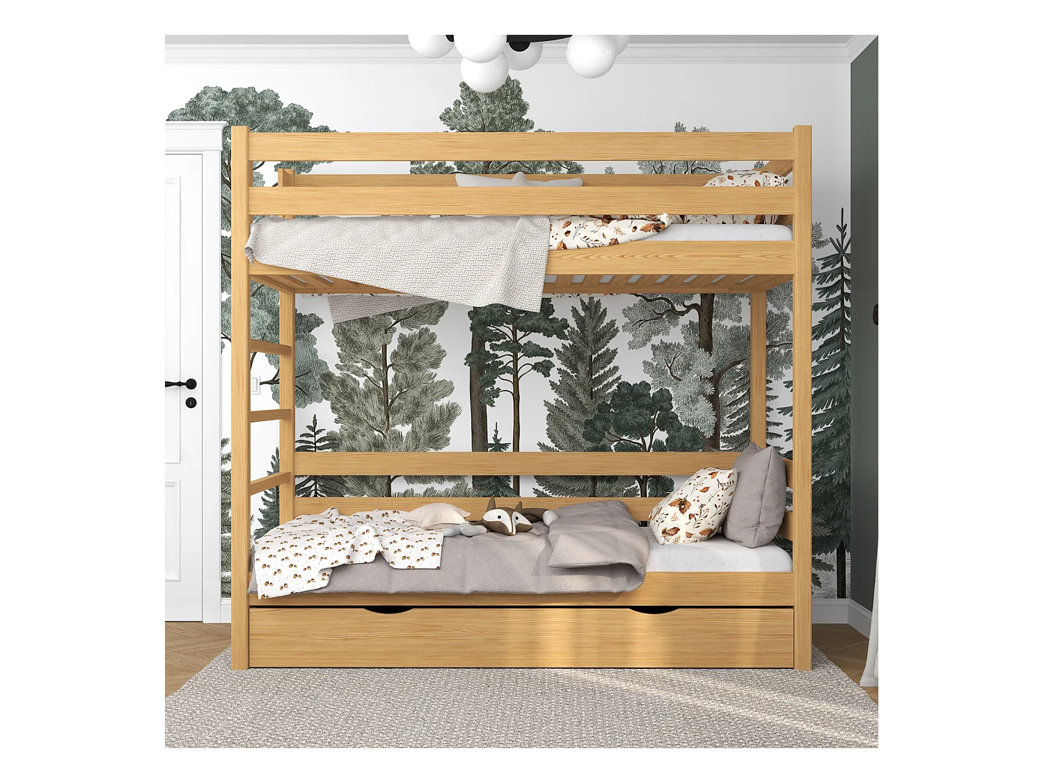 Lit superposé en bois - avec tiroir N03 Pin Naturel 80x200