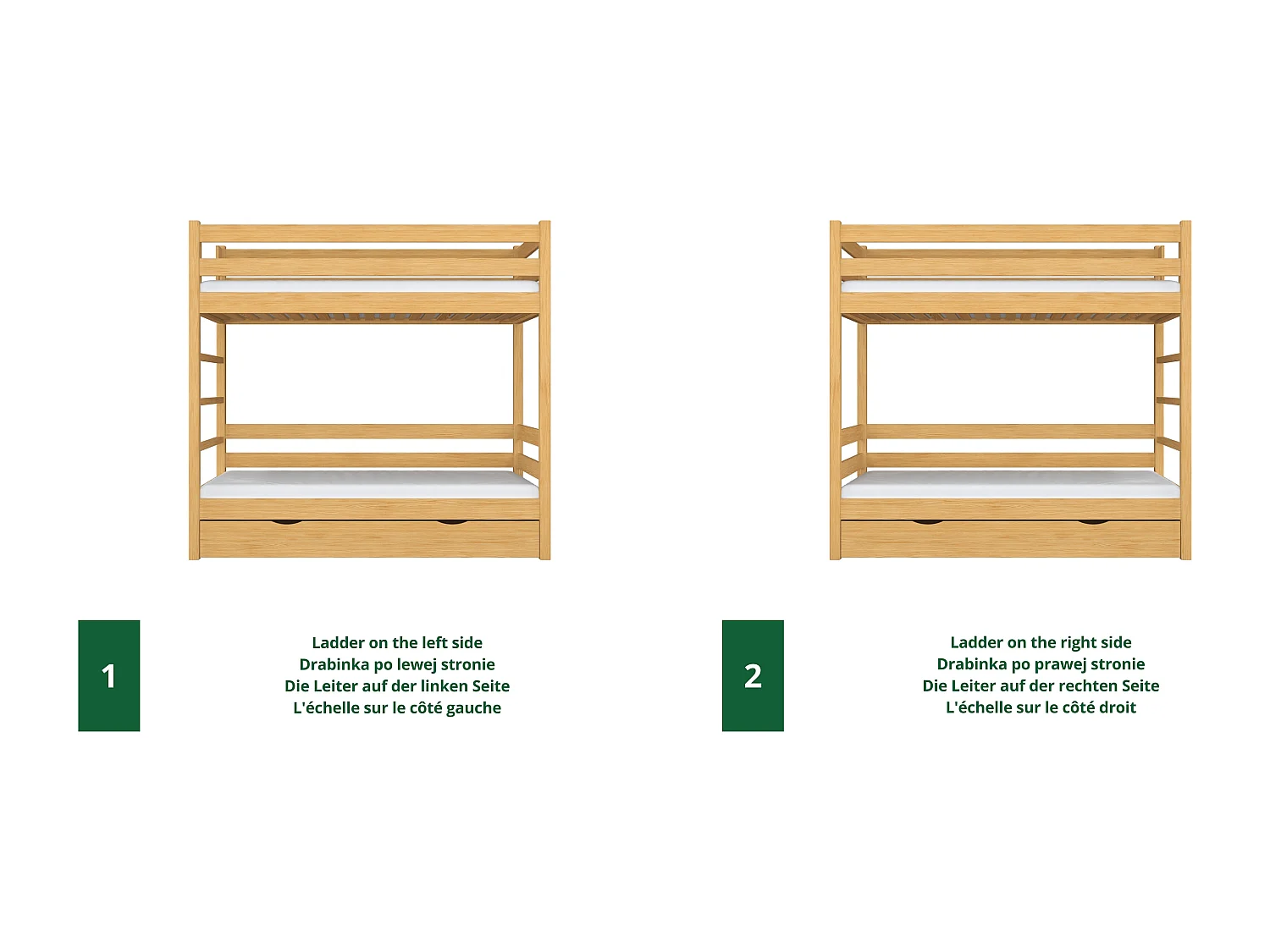 Lit superposé en bois - avec tiroir N03 Pin Naturel 90x200