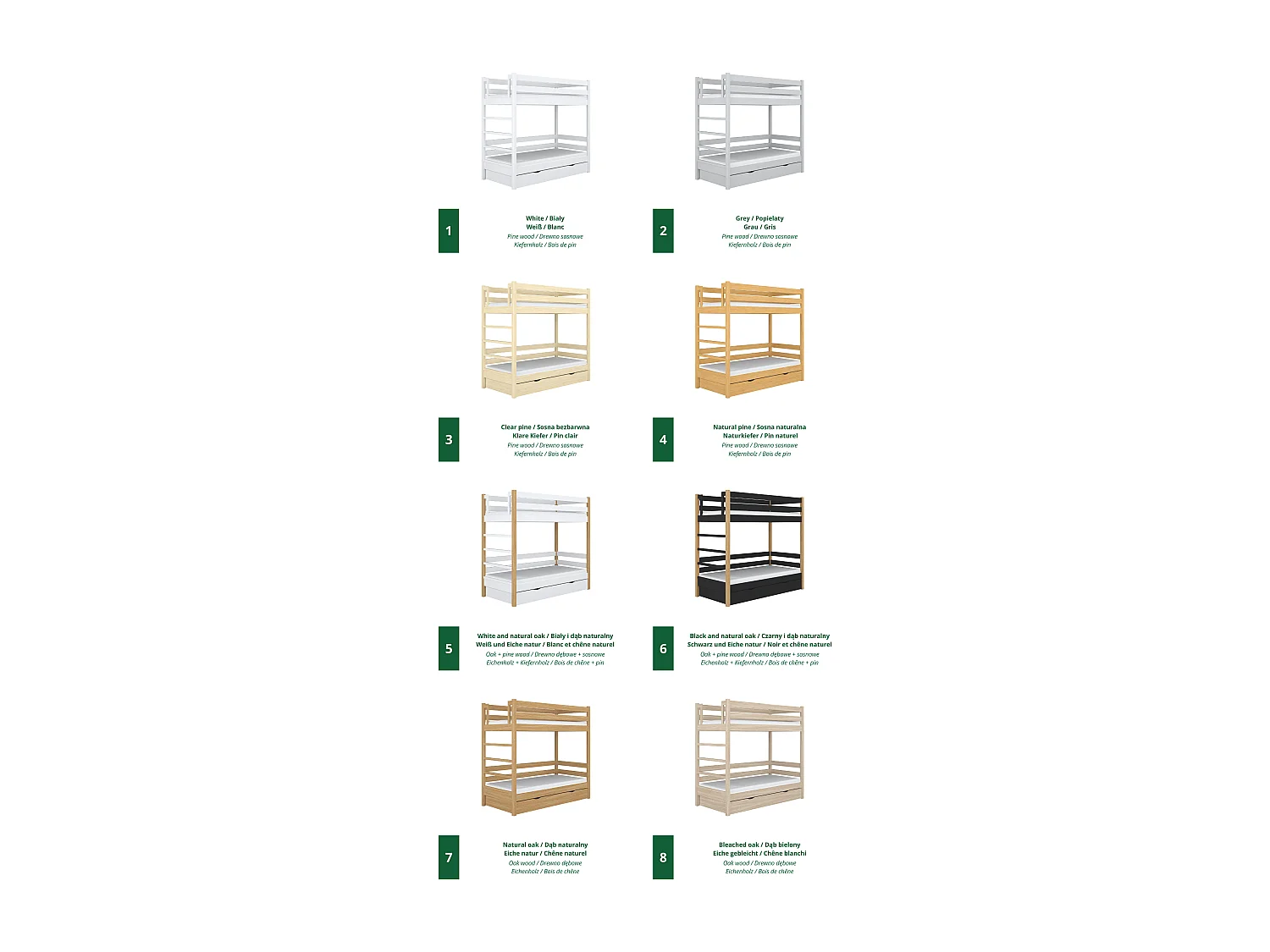 ETAGENBETT N03 mit Schublade Naturkiefer 80x180
