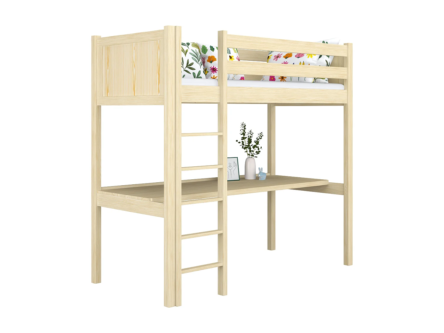 Lit mezzanine en bois - avec bureau N06 Pin Clair 120x190