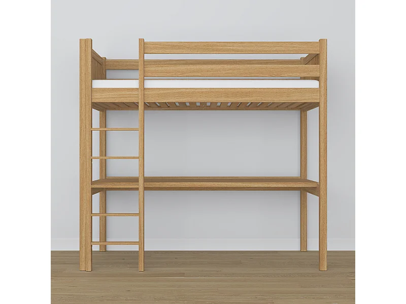 HOCHBETT N06 mit Schreibtisch Eiche Natur 100x190