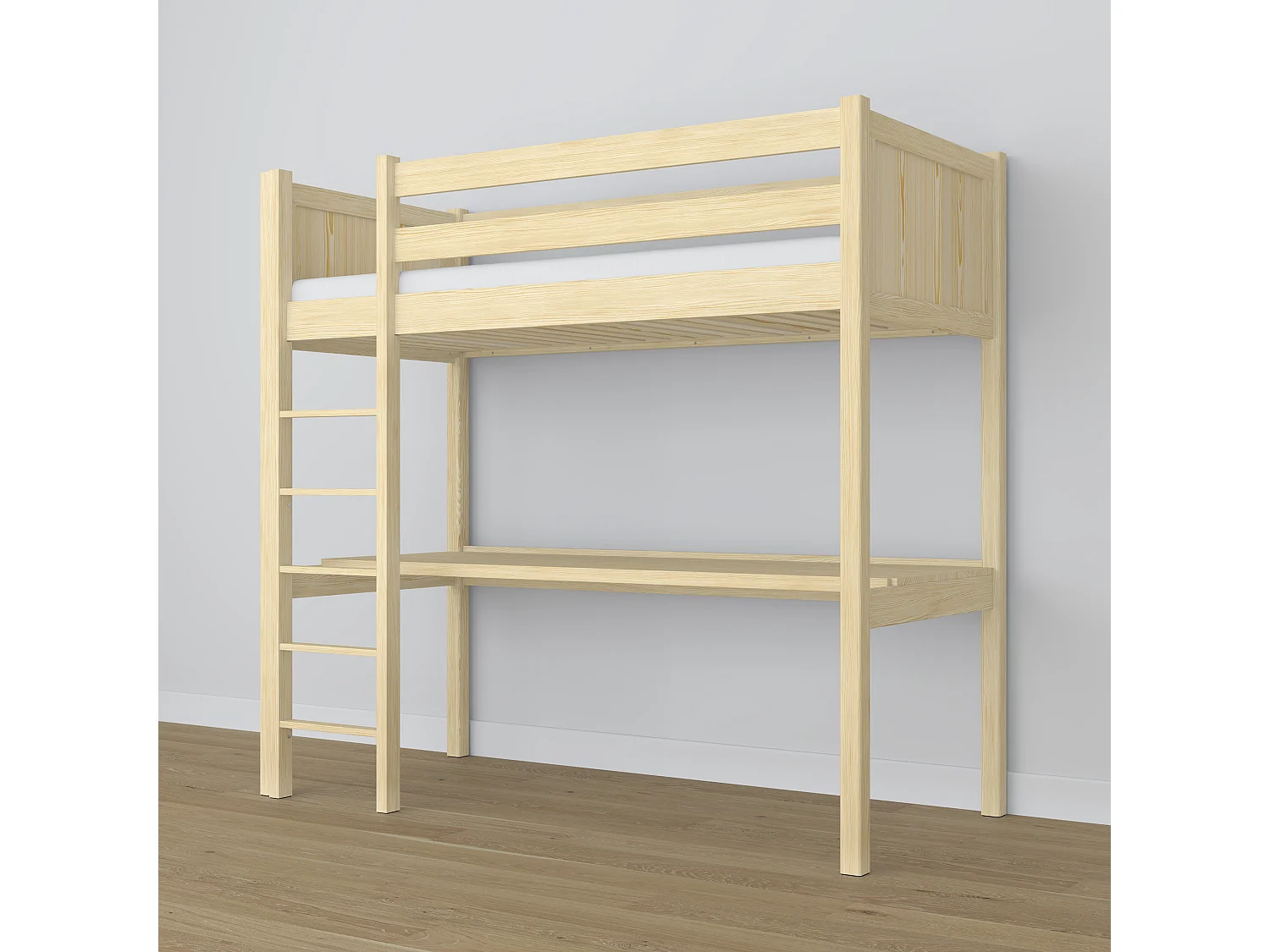 Lit mezzanine en bois - avec bureau N06 Pin Clair 120x180