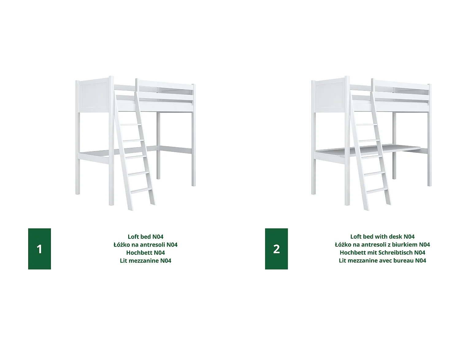 HOCHBETT N04 mit Schreibtisch Weiß 100x190