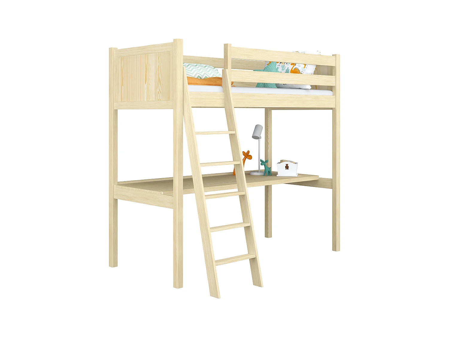 HOCHBETT N04 mit Schreibtisch Klare Kiefer 100x200