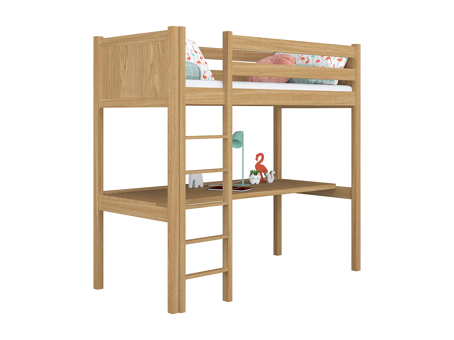 Lit mezzanine en chêne - avec bureau N06 Chêne Naturel 80x180