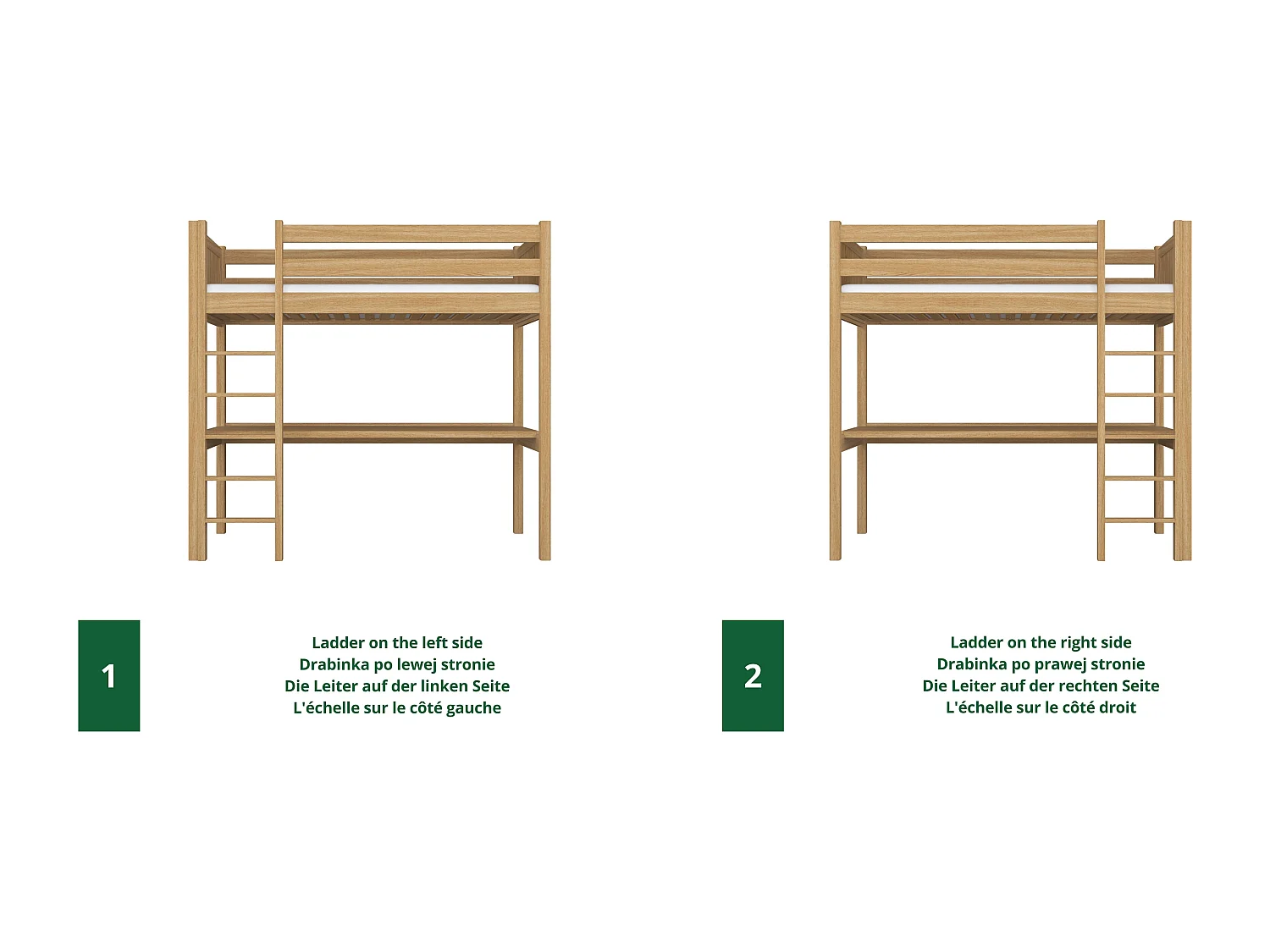 Lit mezzanine en chêne - avec bureau N06 Chêne Naturel 80x180